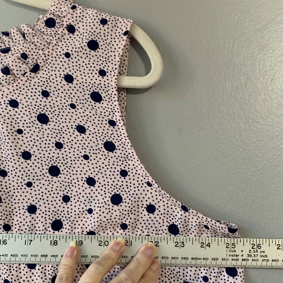 Talbots‎ pink/navy polka dots gathered high neckline sleeveless blouse. Size 2X - Picture 8 of 11